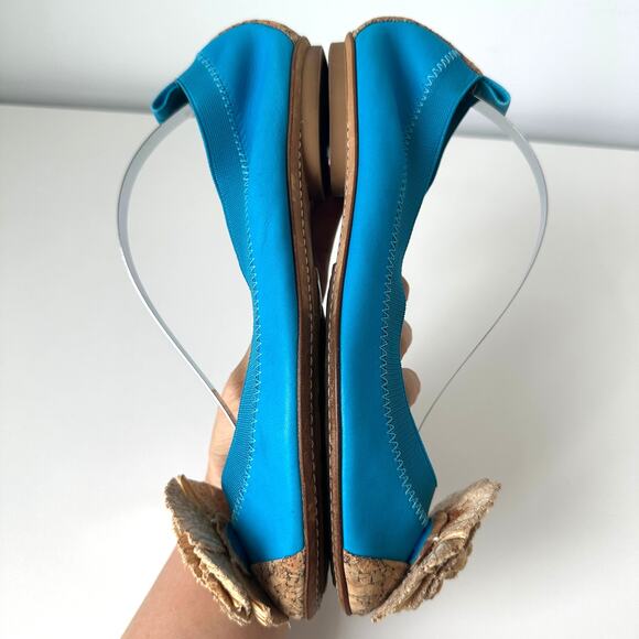 CHANEL Camellia Turquoise Leather Cork Cap Toe CC Logo Ballet Flats IT 37.5 C - Picture 7 of 16